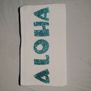 Glittered Aloha print from the hawaiian islands canvas make up bag/pouch